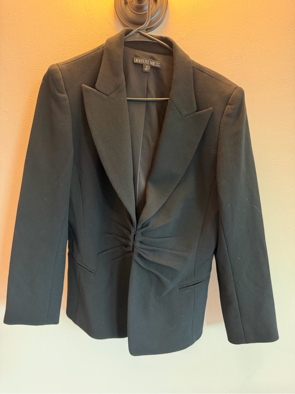 Lafayette 148 New York Black Ruched Front Tailored Blazer